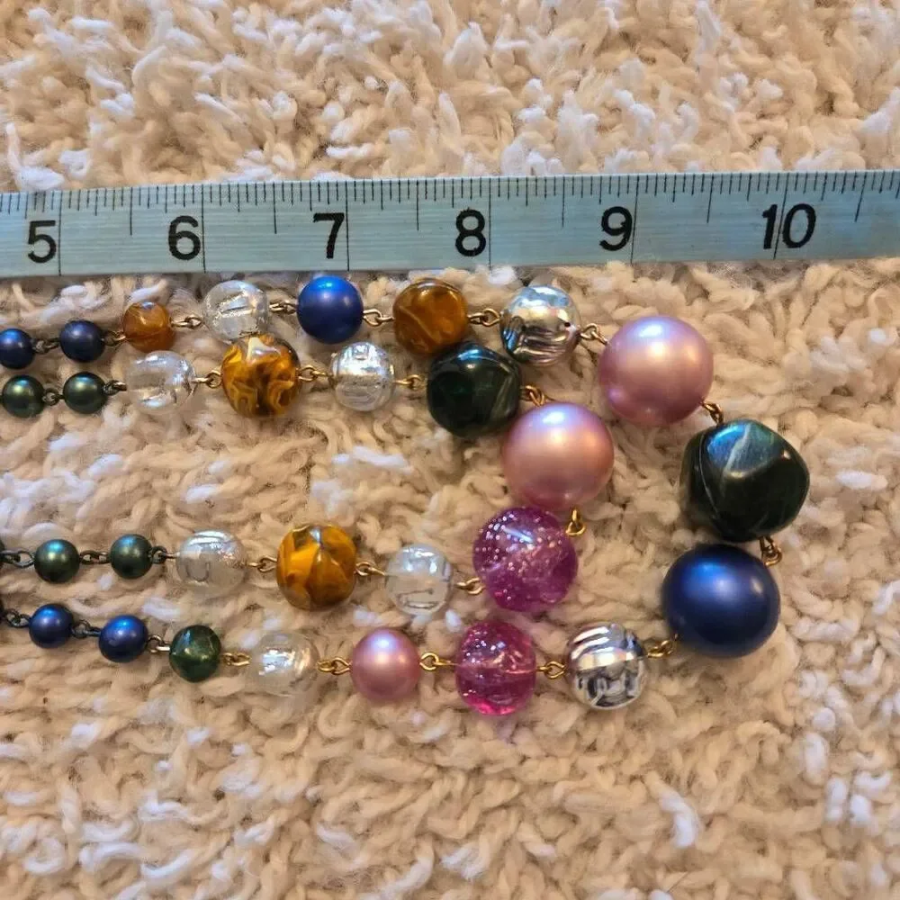 Vintage 50s 2 strand Necklace & Earrings Set Multicolor